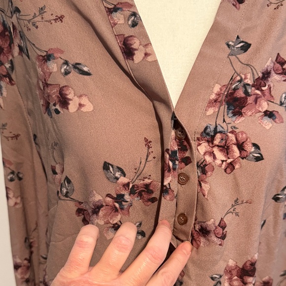 Floral V-Neck Long Sleeve Women's Top - Mauve Pink - Picture 5 of 6